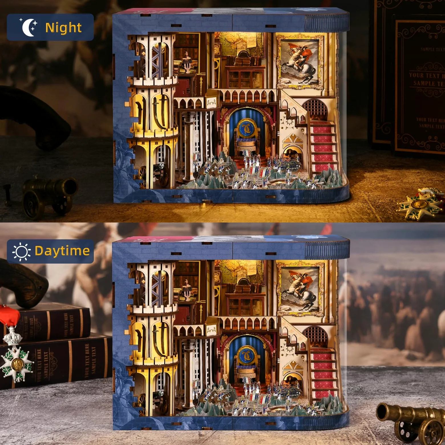 MiniCity Kit fai da te per case delle bambole in miniatura, decorazione per libri, libreria, case di Booknook con luci a LED (Napoléon)