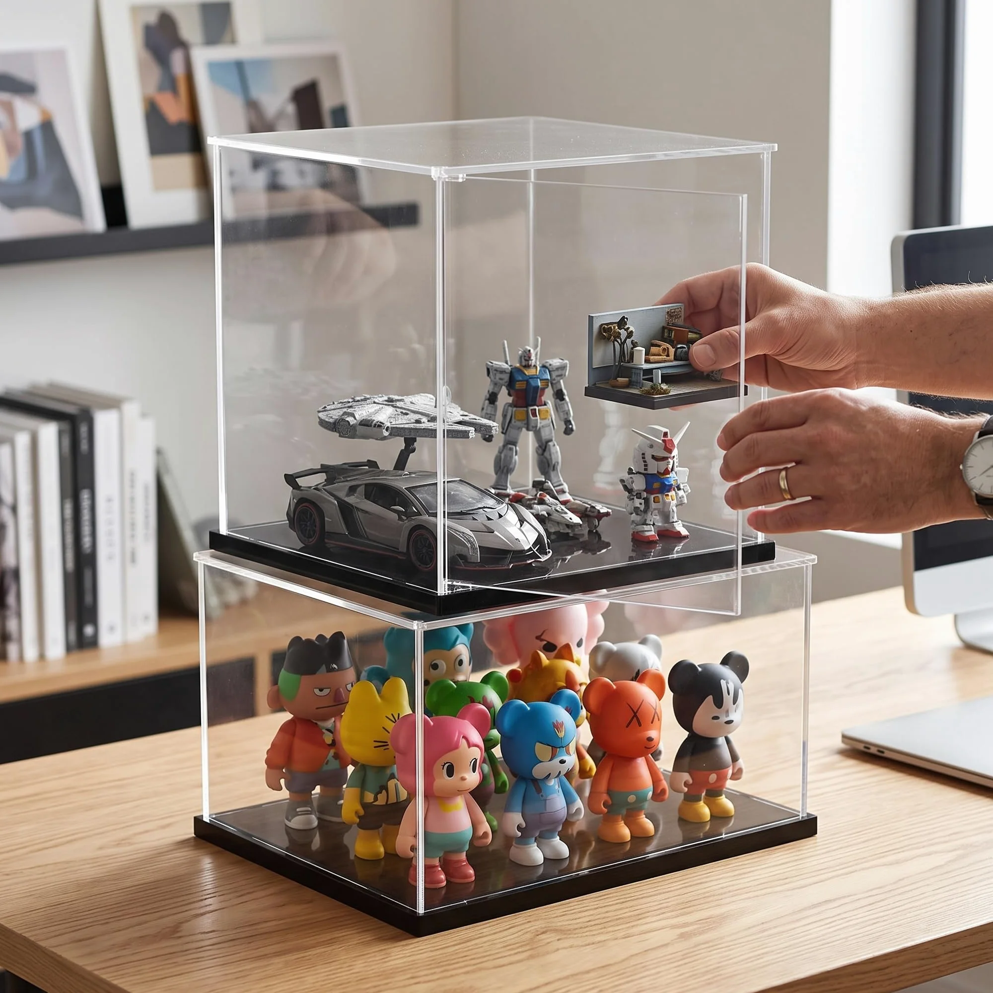 Espositore da Collezione in Acrilico con Antipolvere per Action Figure Modellini Auto E Mattoncini da Costruzione atta per Ripiano E Libreria , Lunghezza Larghezza 50x10cm , Altezza 10cm