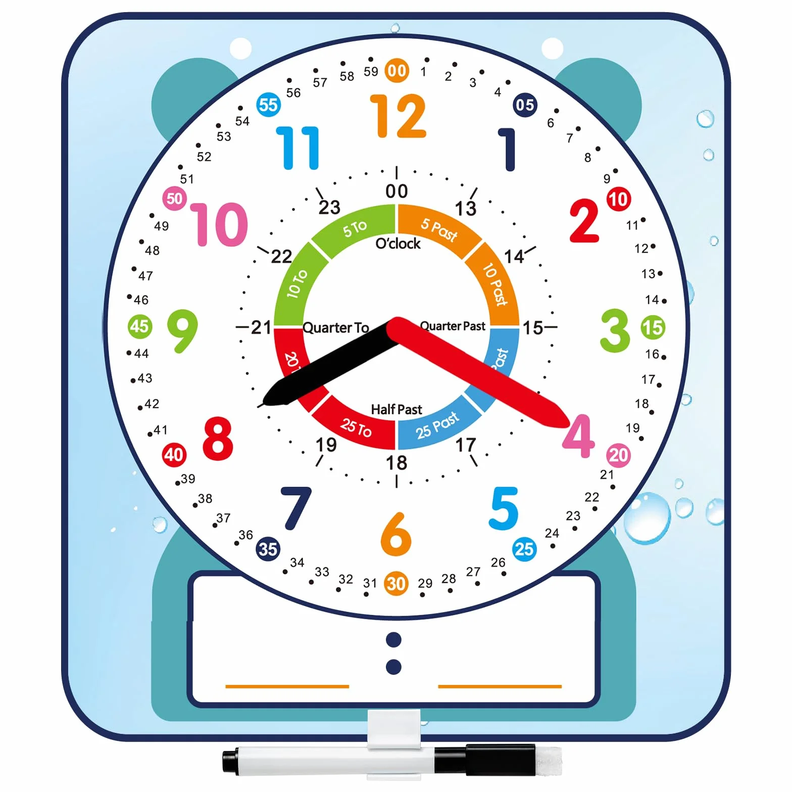 ANSTROUT Grande orologio magnetico scrivibile da 30,5 cm, per insegnare ai bambini, con stile carino, per la scuola, la casa, l'aula (30,5 x 27,9 cm)