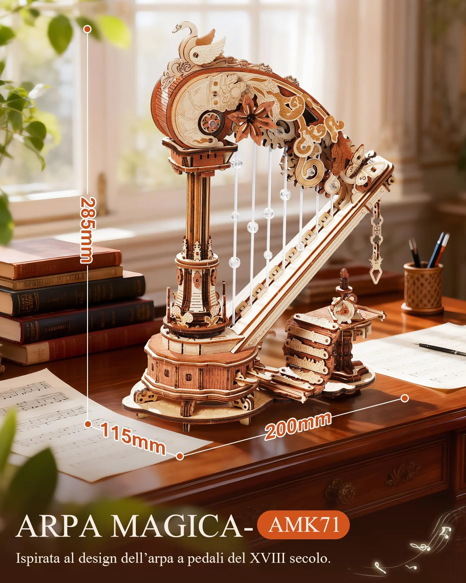 ROKR Puzzle 3D in Legno Arpa Modellismo da Costruire Adulti,Meccanico Musica Scatola,Regalo di Compleanno