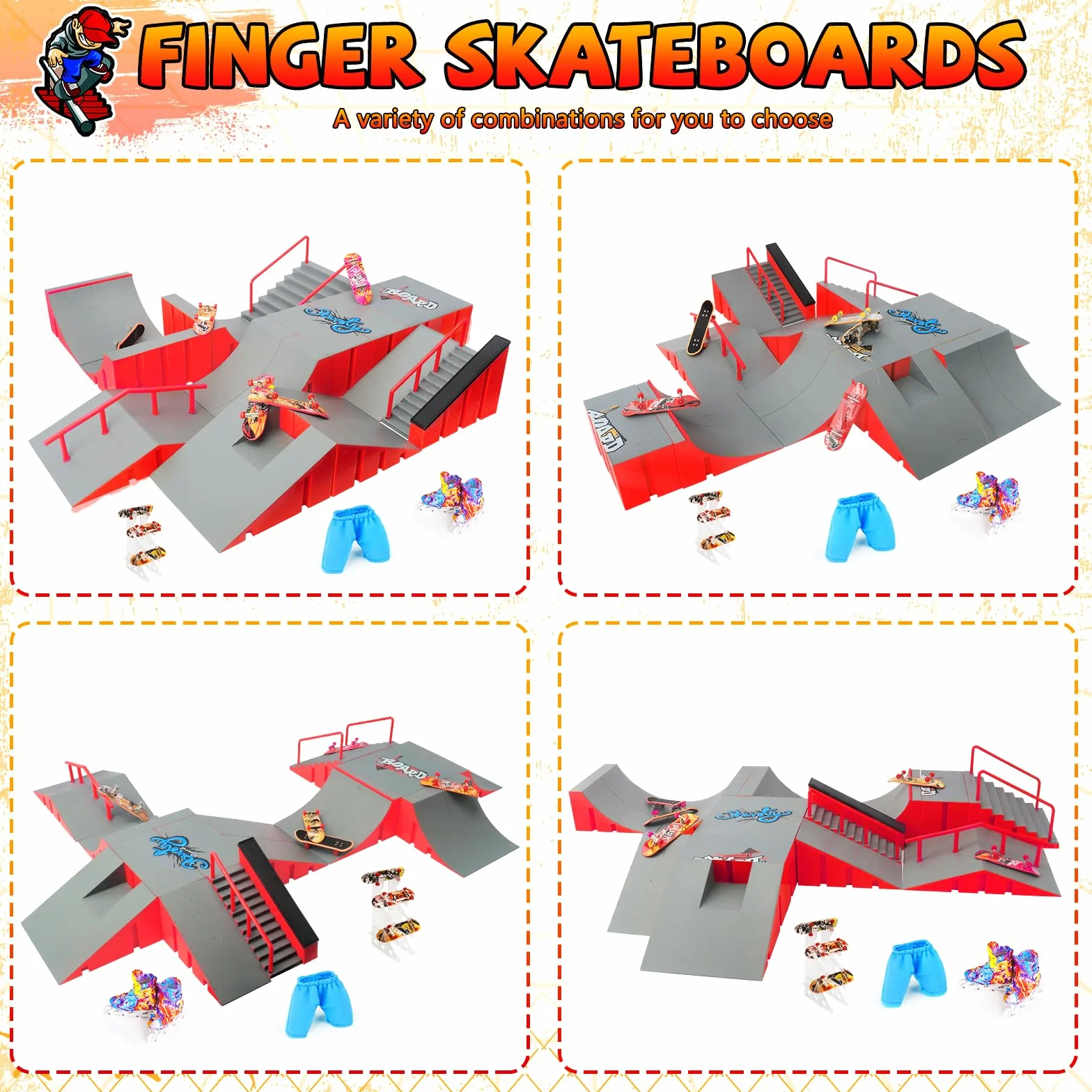 CS COSDDI Mini Finger Skateboard Ramp Set di accessori, Fingerboard Skate Park Ramp, DIY Assembly Mini Finger Skateboard Ultimate Park Set Rampe per bambini formazione regalo di compleanno
