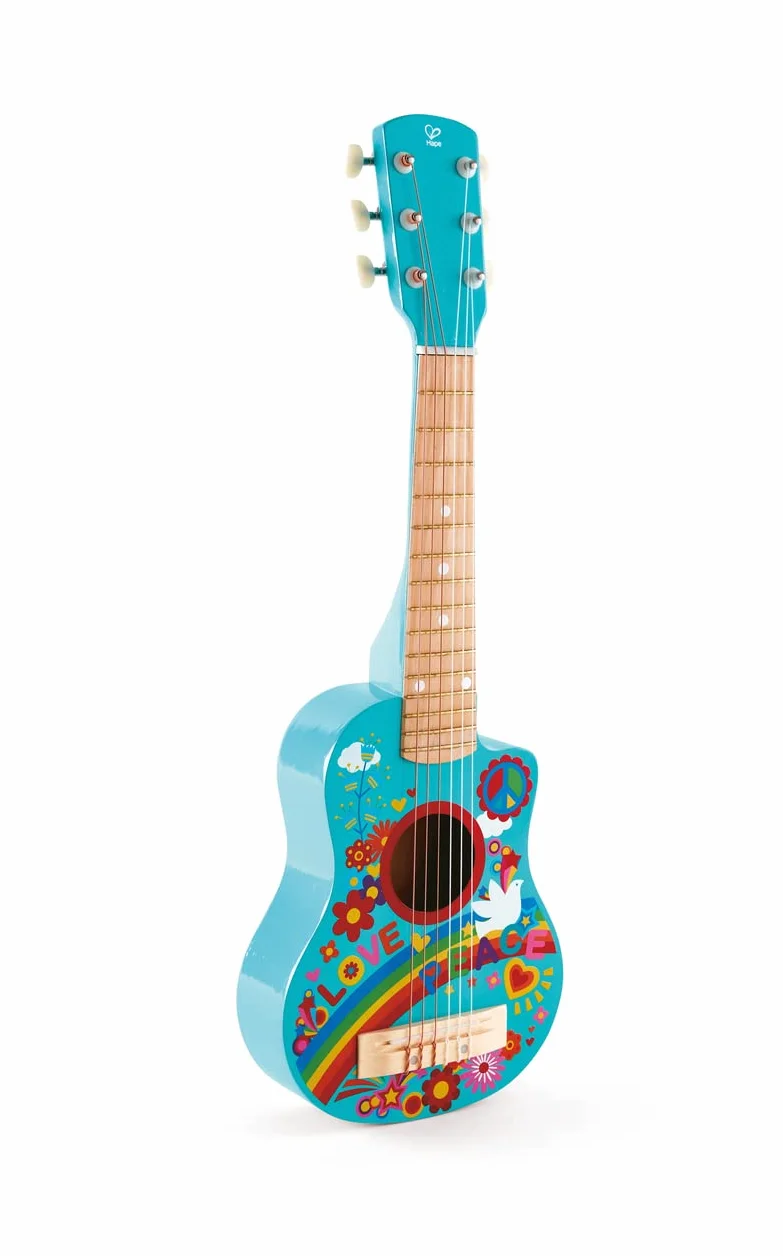 Hape Chitarra Figli dei Fiori Blu Strumento Giocattolo Legno Decorazioni Flower Power 3+ Anni