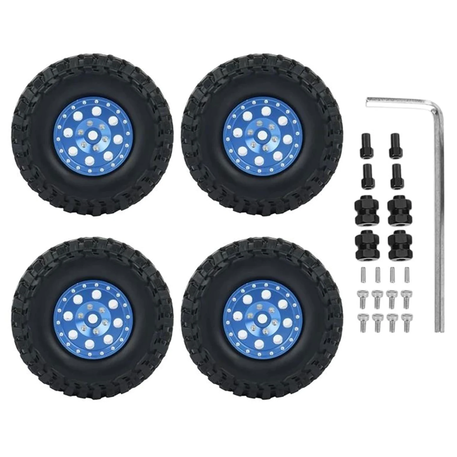 Compatibile Con Axial SCX24 90081 4 Pezzi 1.0 Cerchioni In Metallo Beadlock Set Di Pneumatici Adattatore Esagonale Per Parti Aggiornamento Per Auto Cingolate 1/24 RC Ruote Auto Rc