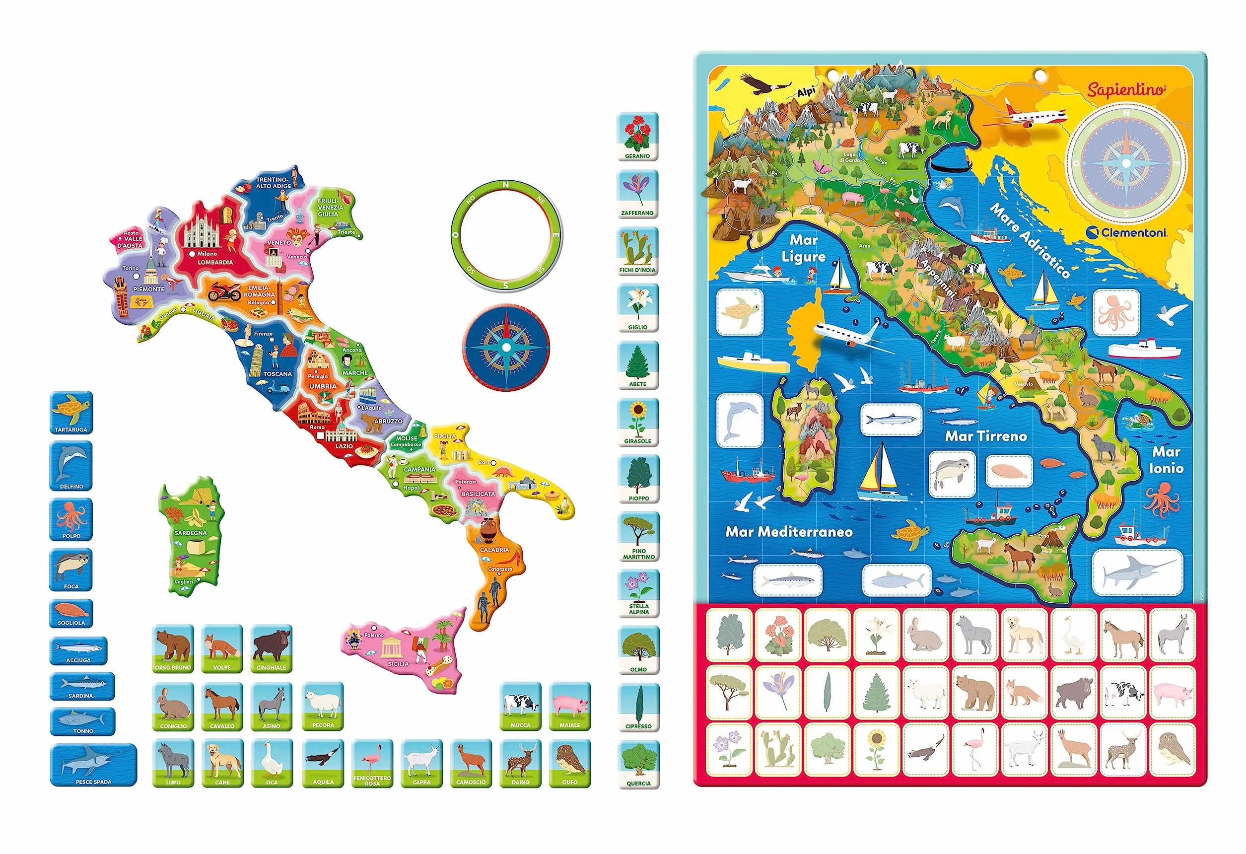 Clementoni Sapientino Geo-Puzzle Magnetico Italia Puzzle Cartina Fisica Gioco Educativo Geografia Bambini 4 Anni