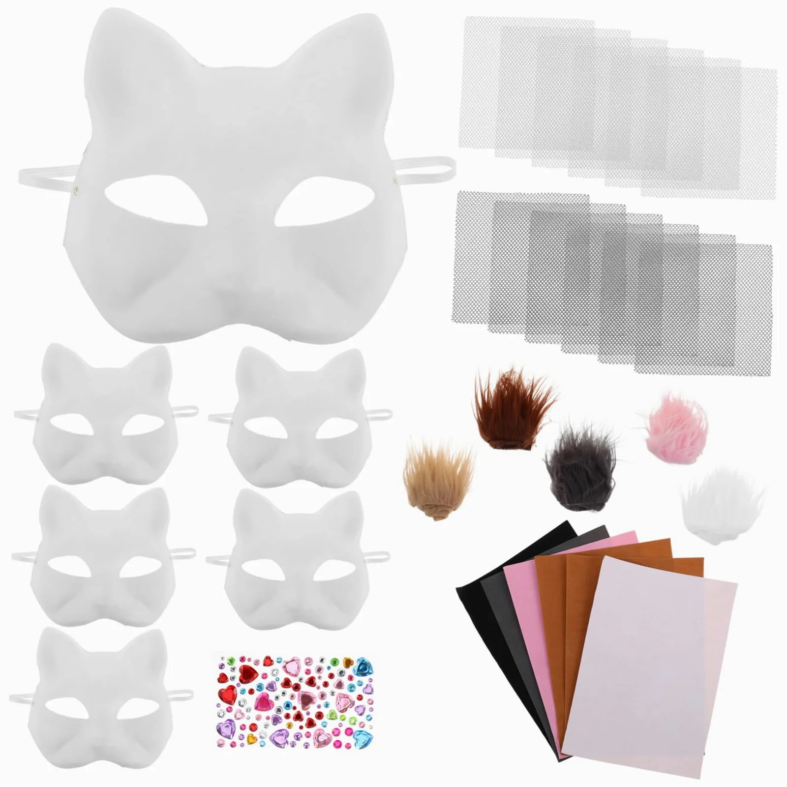 HEMOTON Kit Maschera Gatto - Maschere Vuote Da Dipingere Per Bambini E Adulti Fogli Di Feltro E Strisce Finte Costumi Di Halloween Maschere Di Carnevale