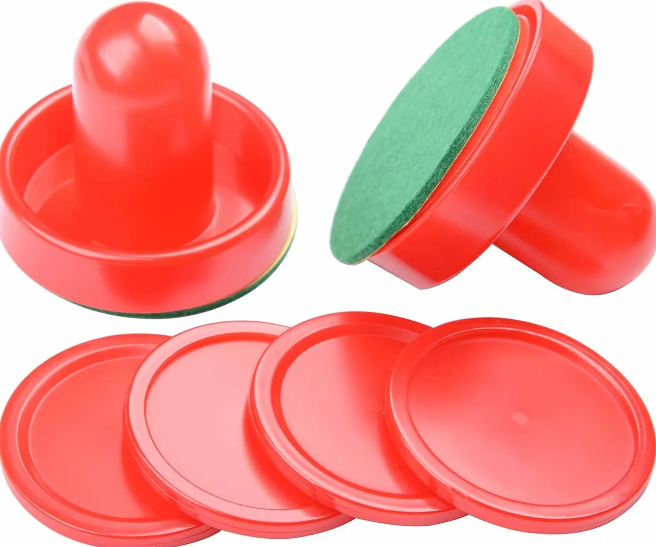 Spingitori per hockey ad aria, 2 pezzi, 60 mm, in feltro, con 4 dischi rossi per dischi di ricambio, mazzuole da tavolo, portieri per tavolo da gioco