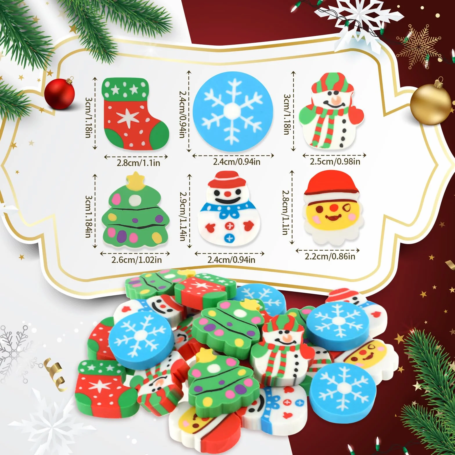 Amaxiu Gomme da Matita Natalizie per Bambini, 24 Pezzi Gomme da Cancellare Babbo Natale Divertenti a Vacanza Invernali per Scrivania Fiocchi di Neve Piccole Regalo Regali Scuola Aula Studente 6 Stili