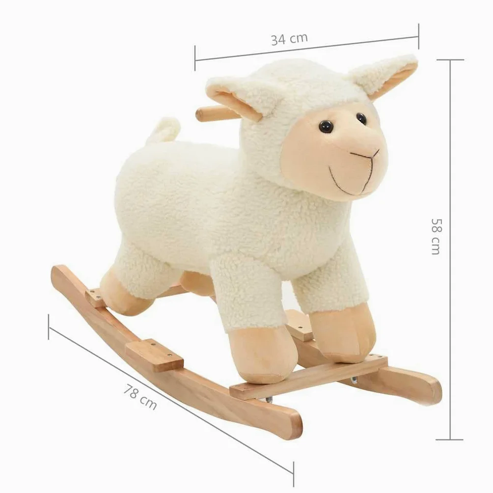 Pecora a dondolo con base in legno e morbido rivestimento in peluche, cavallo a dondolo per bambini da 12 a 36 mesi, 78 x 34 x 58 cm