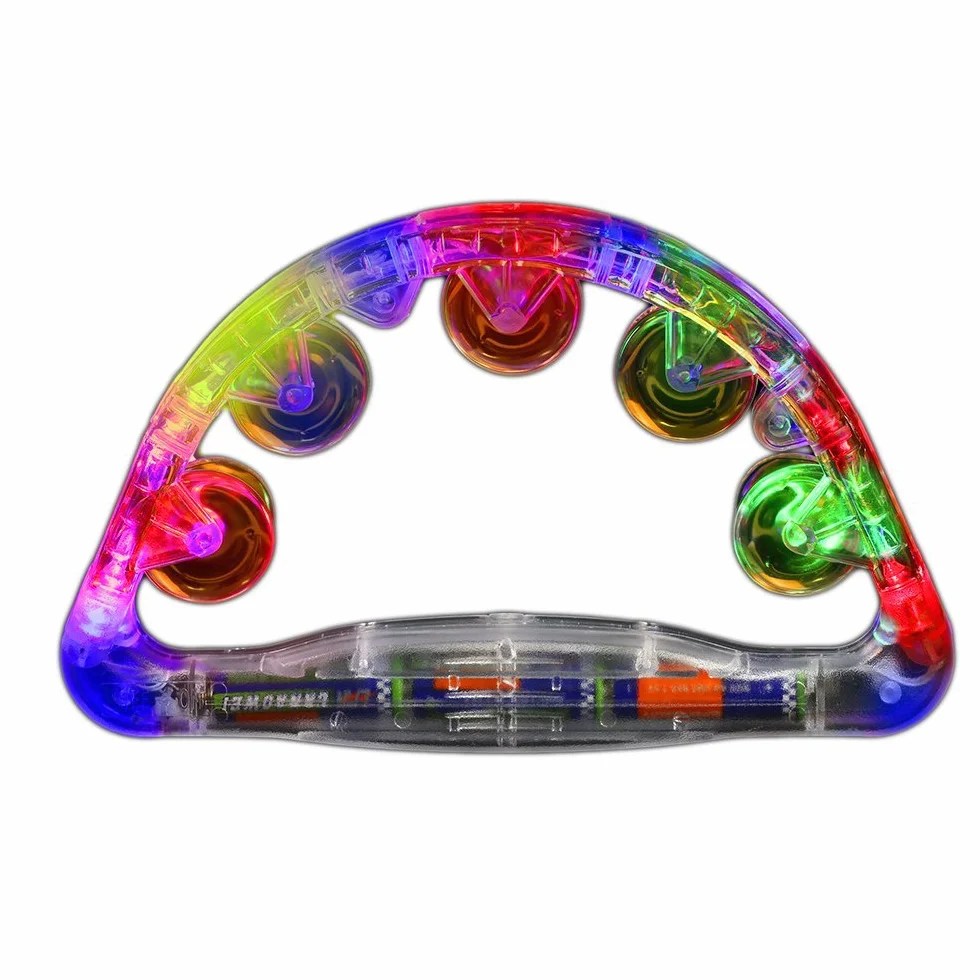 Glowhouse Tamburello Multi LED Lampeggiante per Adulti e Bambini, Mezza Luna Handheld Metal Jingles Percussion Musical Educational Instrument - Chiaro con 3 modalità