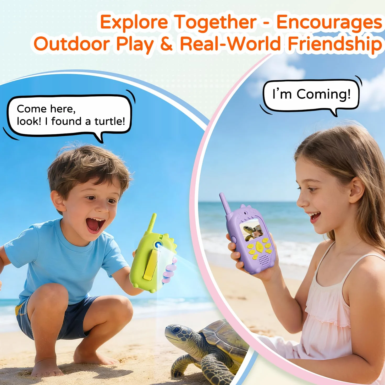 Walkie Talkie Video a Doppia Fotocamera per Bambini 3-12 Anni, Set da 2 con Fotocamera Anteriore e Posteriore, Ricaricabile