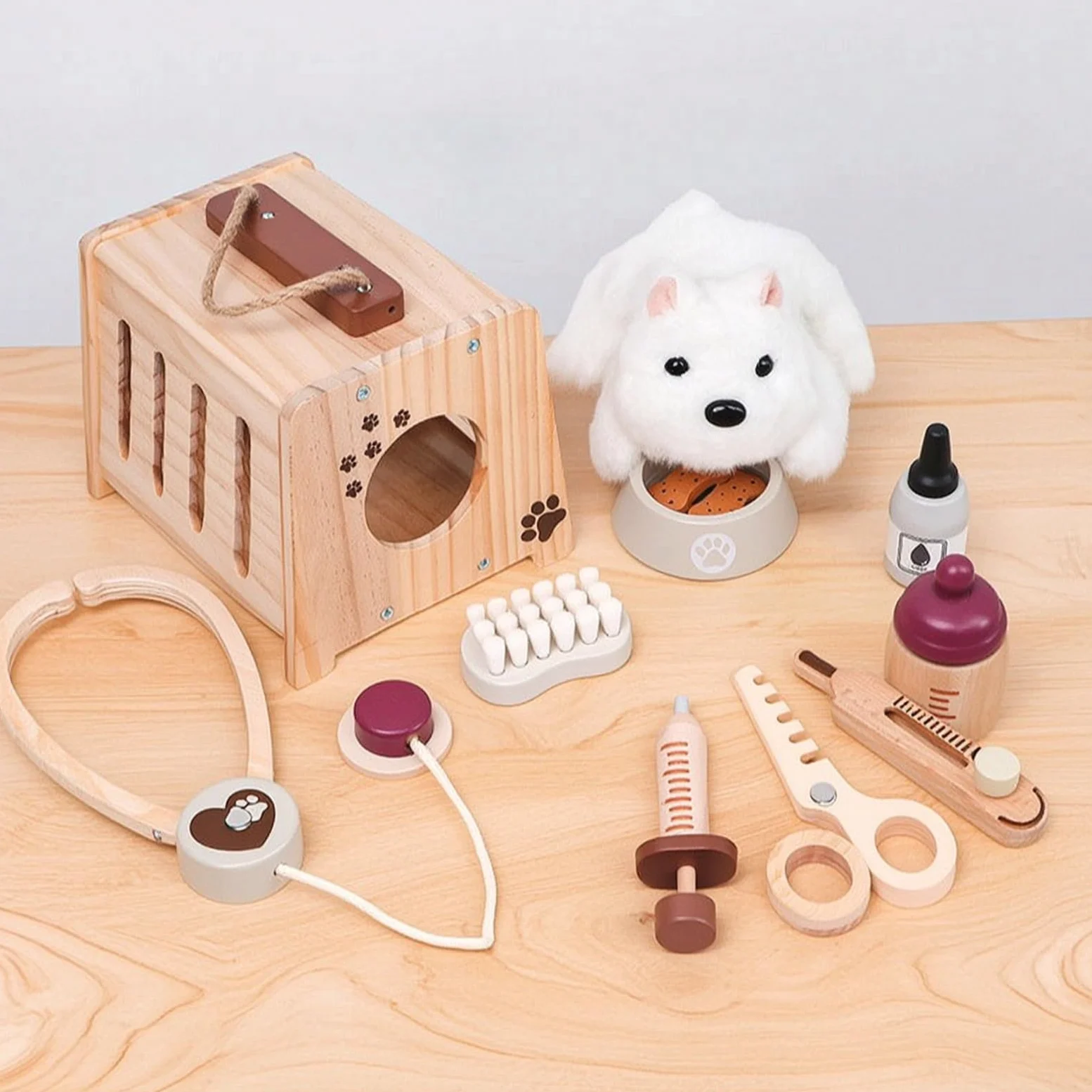 kowaku Valigetta da Veterinario con Peluche Educativo Set Veterinario Giocattolo Completo Valigetta con Borsa da Trasporto per Bambini