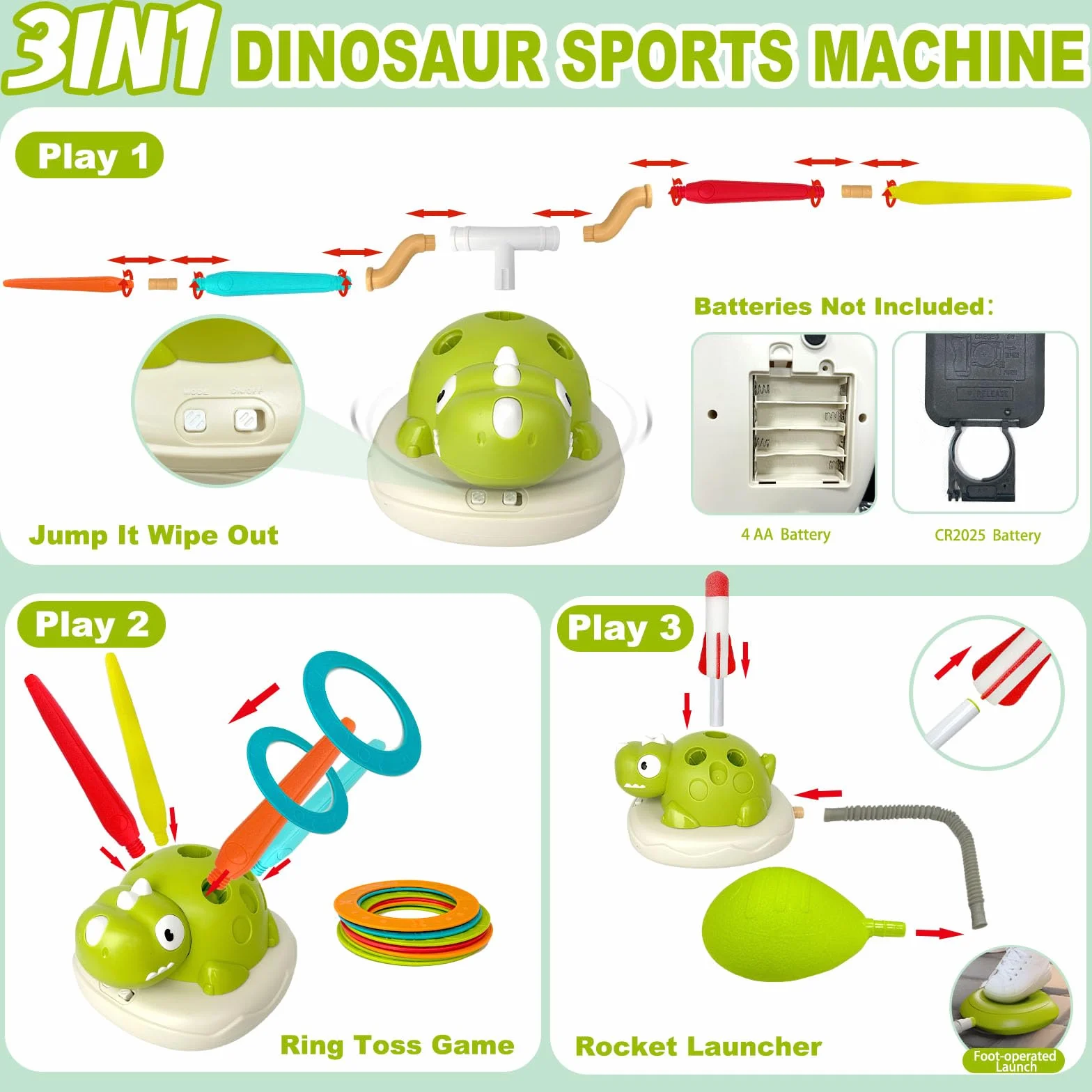 Giochi all'aperto 3 in 1, macchina sportiva multifunzionale con lanciarazzi e gioco di lancio ad anello e salto cancellare, giochi da giardino con telecomando e musica, giocattoli sportivi