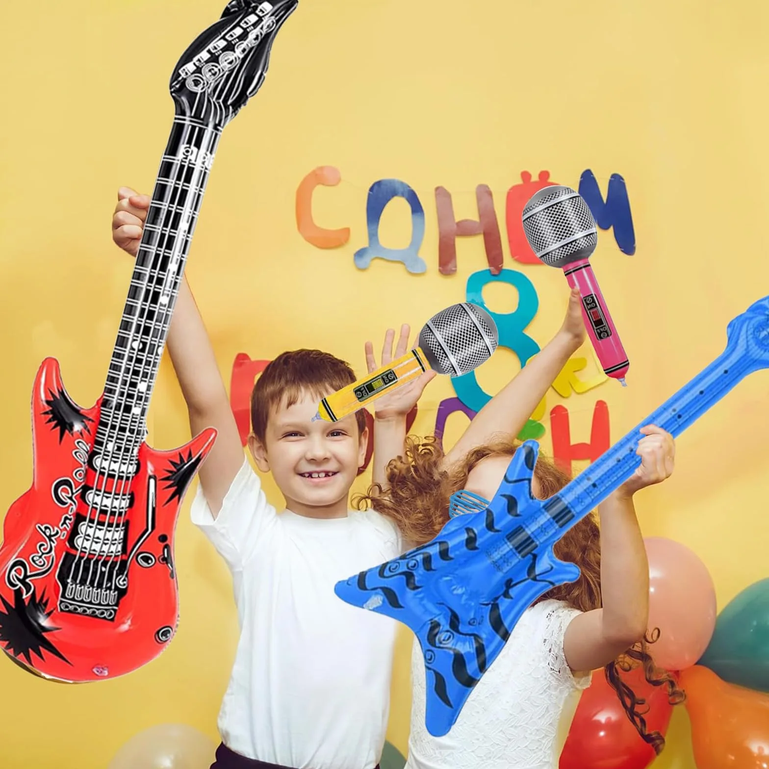 Chitarra Elettrica Bambini 9 Pezzi Giocattolo Strumenti Musicali Gonfiabili Microfono