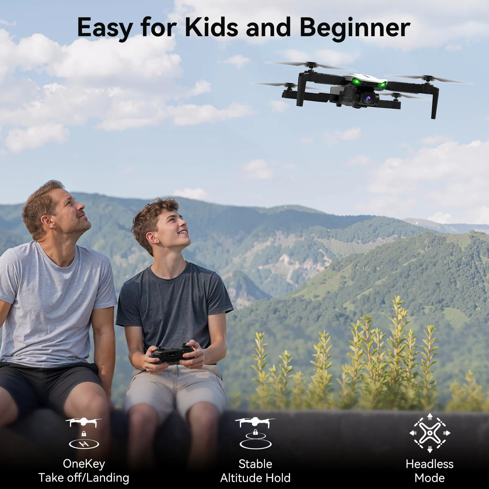 SIMREX Drone con fotocamera 1080P per bambini e adulti (bianco)