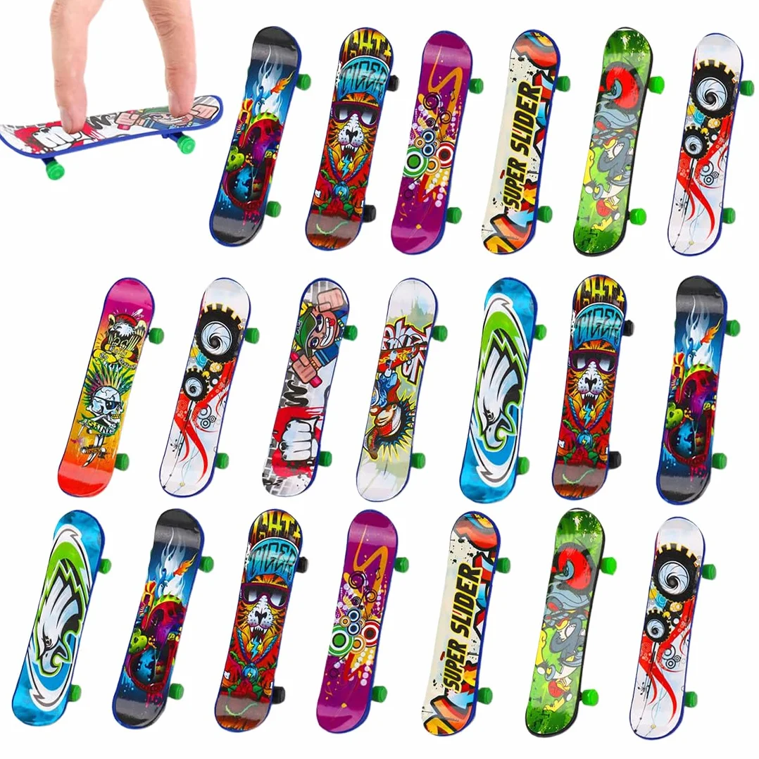Mini skateboard Mini pattini da dito da 20 pezzi, eleganti pattini da dito, mini pattini,regali di compleanno per bambini con skateboard,pattini professionali(stili casuali)