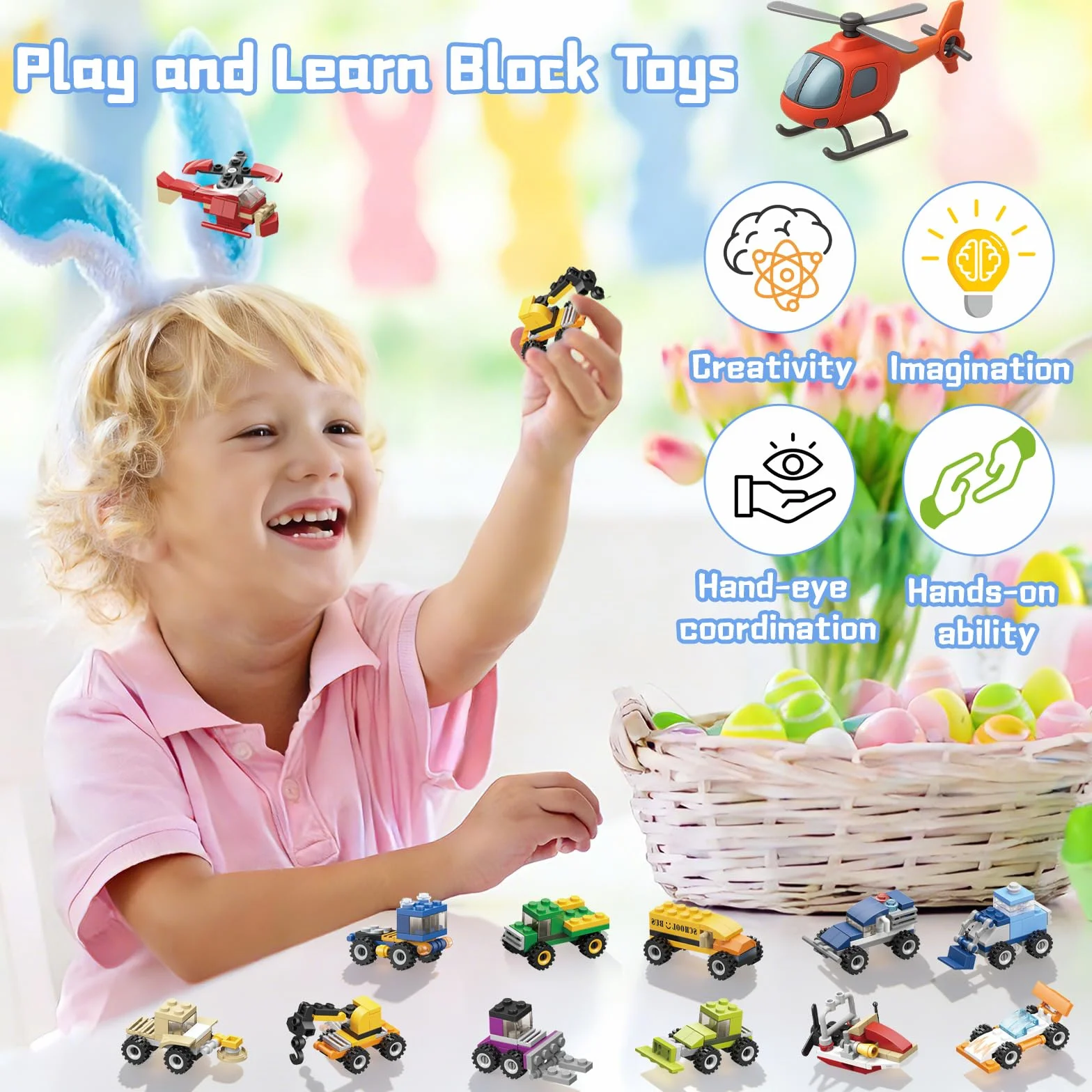 dellyy 12 Pezzi Easter Eggs Bambini, Regalo Pasqua Bambini, Uovo di Pasqua con Blocchi da Costruzione di Auto, Idee Regalo Pasqua, Uova Giocattolo per Bambini, per Caccia alle Uova (Veicoli)
