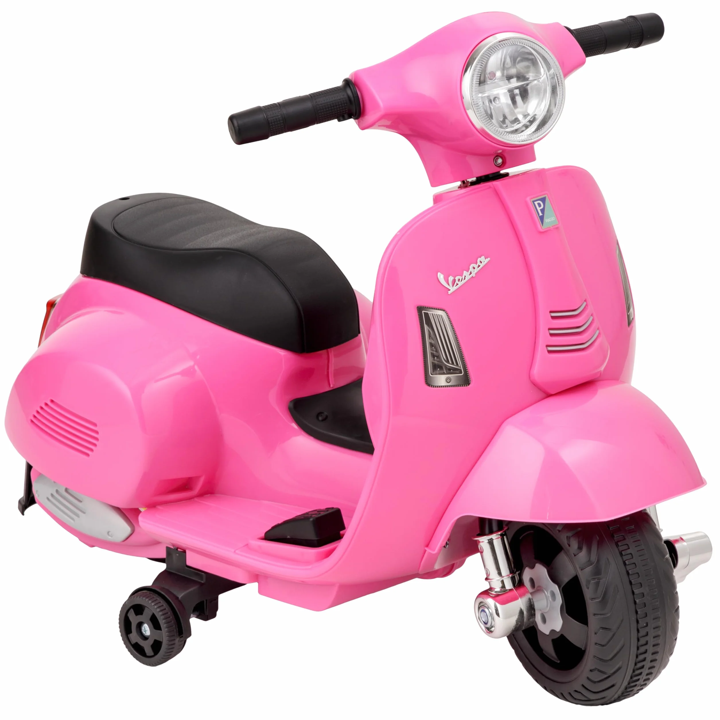 Baroni Toys Vespa Elettrica per Bambini Licenza Ufficiale, Moto Ride-On con Rotelle, Manubrio Sterzante, Fari e Clacson, Motore 6V, Velocità 3 km/h, da Interno ed Esterno, 61x31x32,5 cm, Rosa