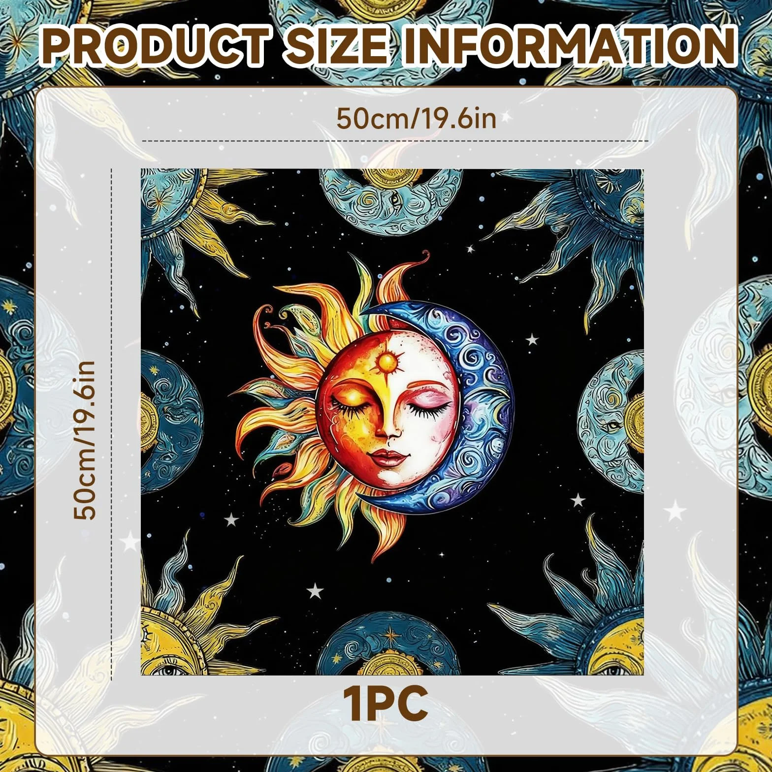 Tappeto per Tarocchi e Carte Oracle, Tovaglia per Altare Sole Luna, Accessorio Cartomanzia, 50x50 cm