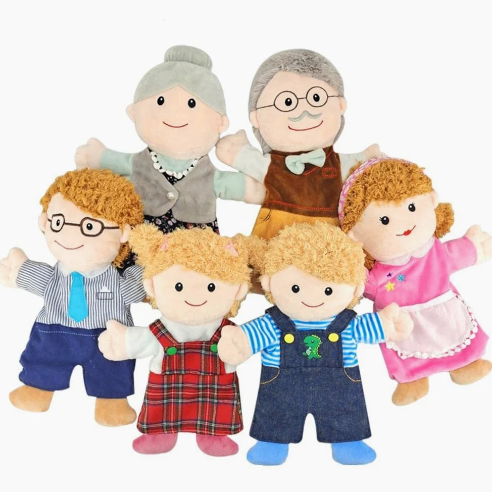BBABBT - Set di 6 burattini a mano, 11,8 pollici, in morbido peluche, per i membri della famiglia, per raccontare storie (nonno + nonno + papà + mamma
