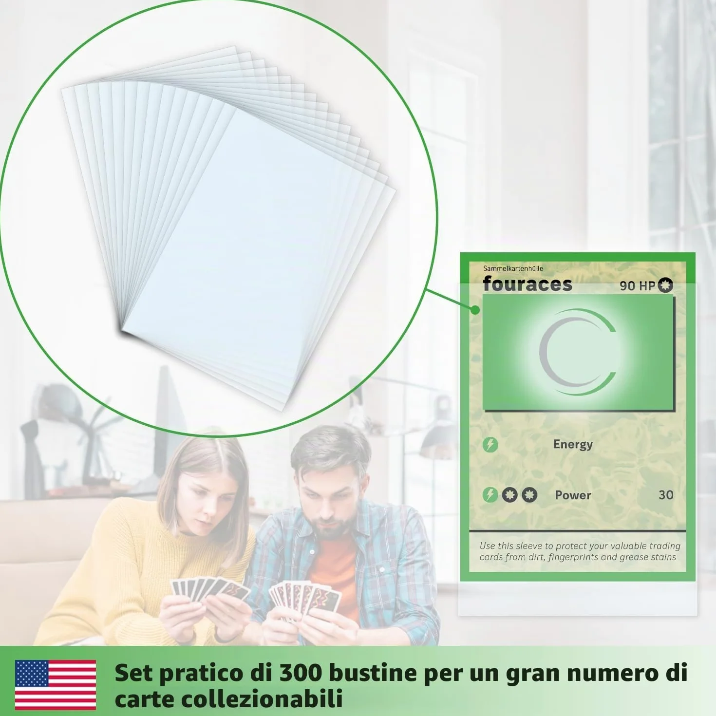fouraces bustine protettive, 300 pezzi, 90 x 66 mm, per carte pokemon, magic the gathering, ultra slim, sleeves, per carte da gioco