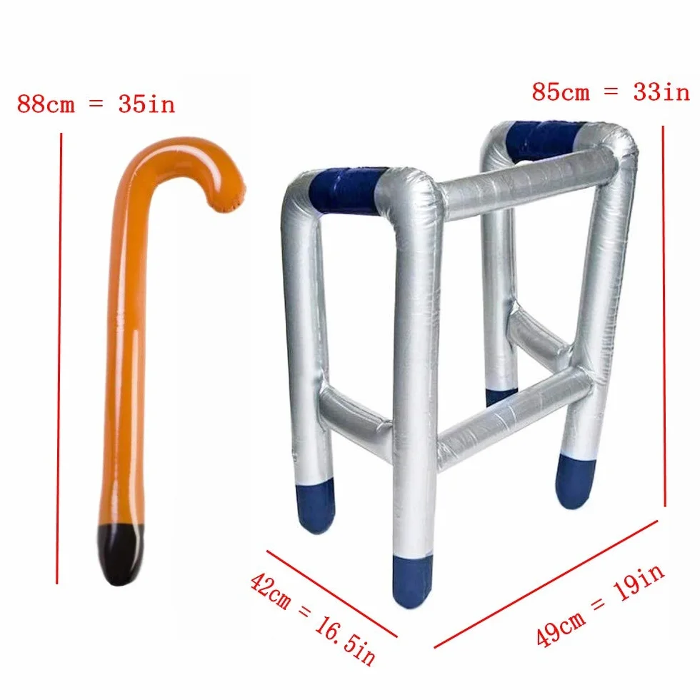 JZK Giocattolo deambulatore e bastone per anziani gonfiabile, regalo divertente scherzo compleanno 50 60 70 80 90 anni festa pensionamento gadget