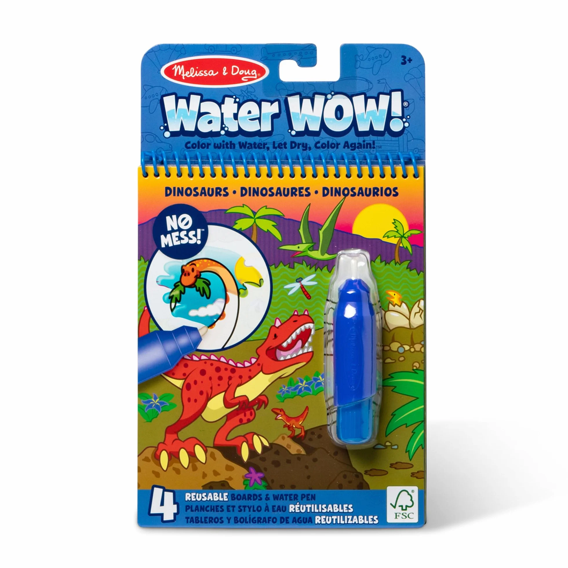 Melissa & Doug Water Wow! Libro Magico da Colorare con Pennello ad Acqua Dinosauri 3+ Anni