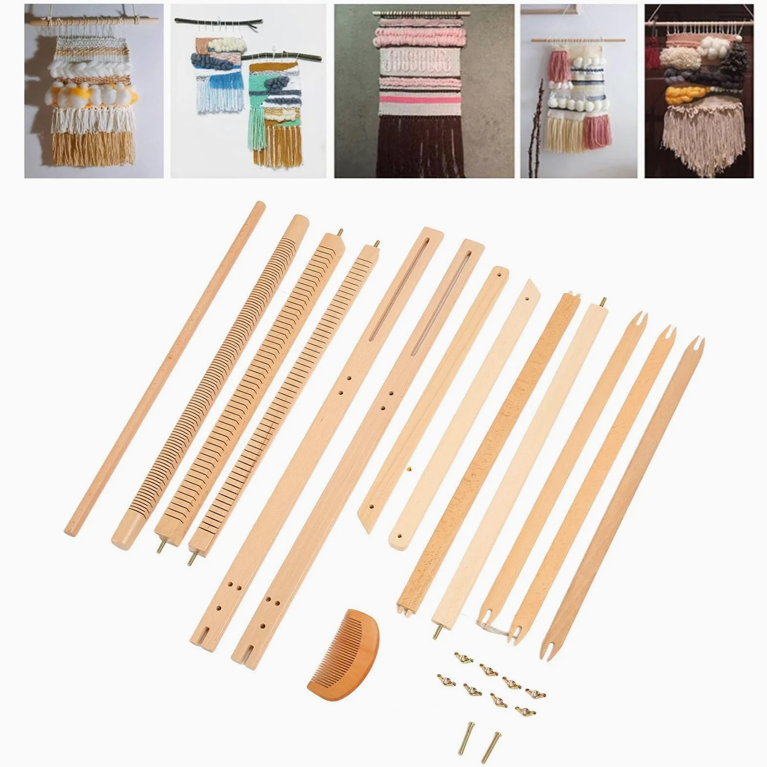 SIXRUN Kit di Tessitura Multi Artigianale in Legno con Telaio di Ordito Integrabile per Bambini Adulti Principianti