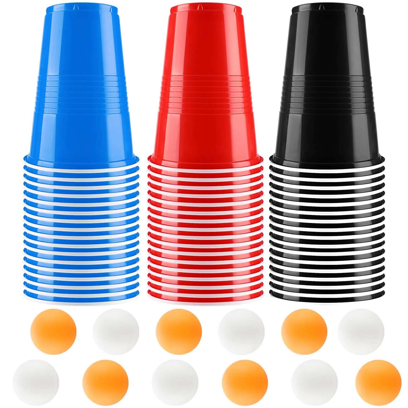 Sprifityy Beer Pong,51 Pezzi 500ml Bicchieri Beer Pong e 12 Pezzi Palline da P ing Pong,Bicchieri di plastica riutilizzabili,per Giochi di bevute, Feste, Compleanni, Matrimoni, Campeggio