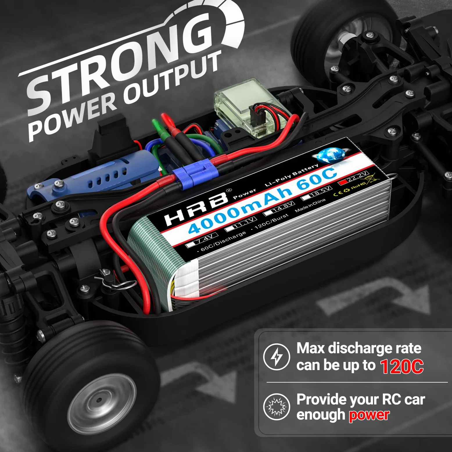 HRB 2pcs 6S 22.2V 4000mAh 60C Lipo batteria con spina EC5 per RC Quadcopter elicottero auto camion barca hobby