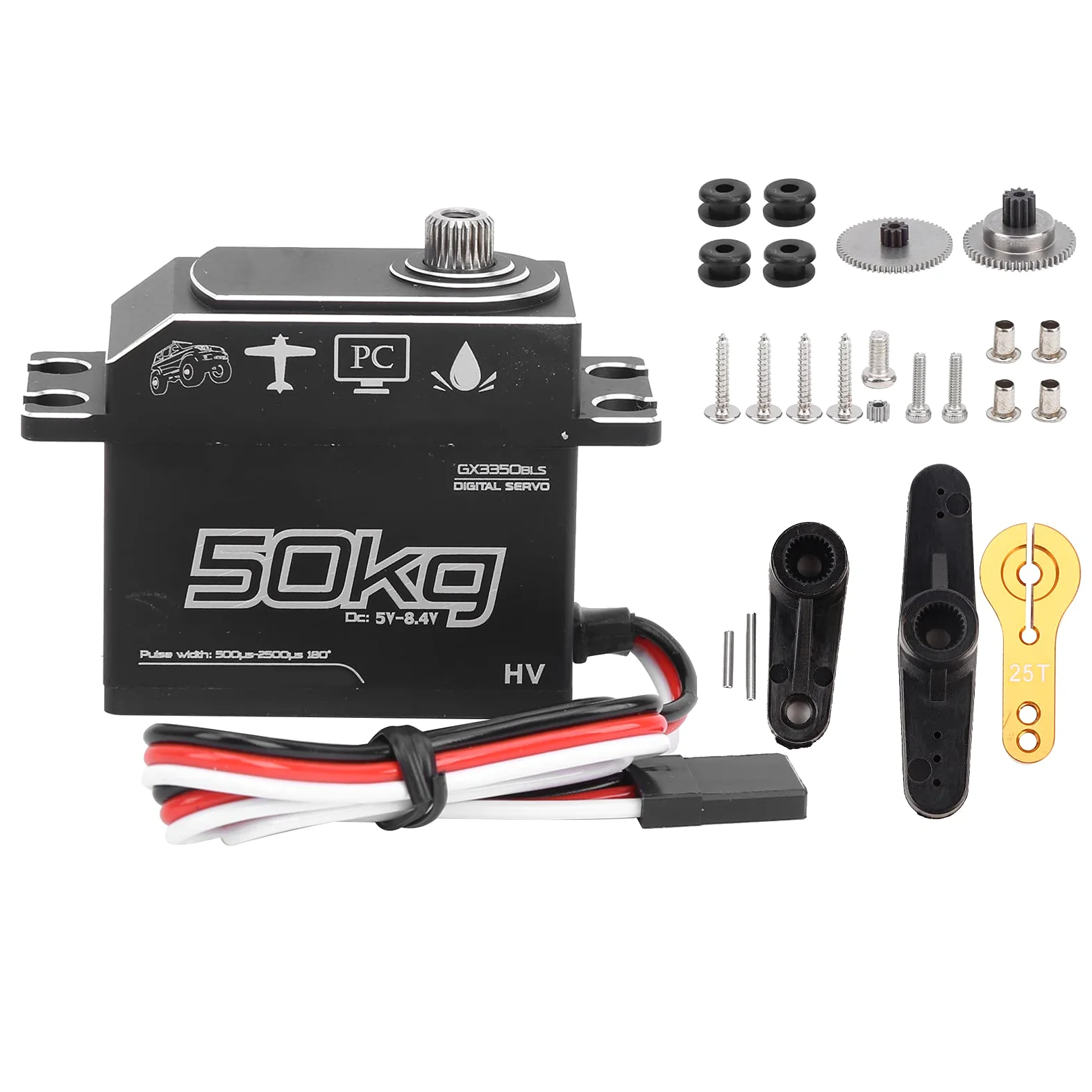 Servo RC Servo 50 Kg, Trasmissione impermeabile in acciaio inox, Servo digitale ad alta coppia per auto da barca 1/10 1/8 RC