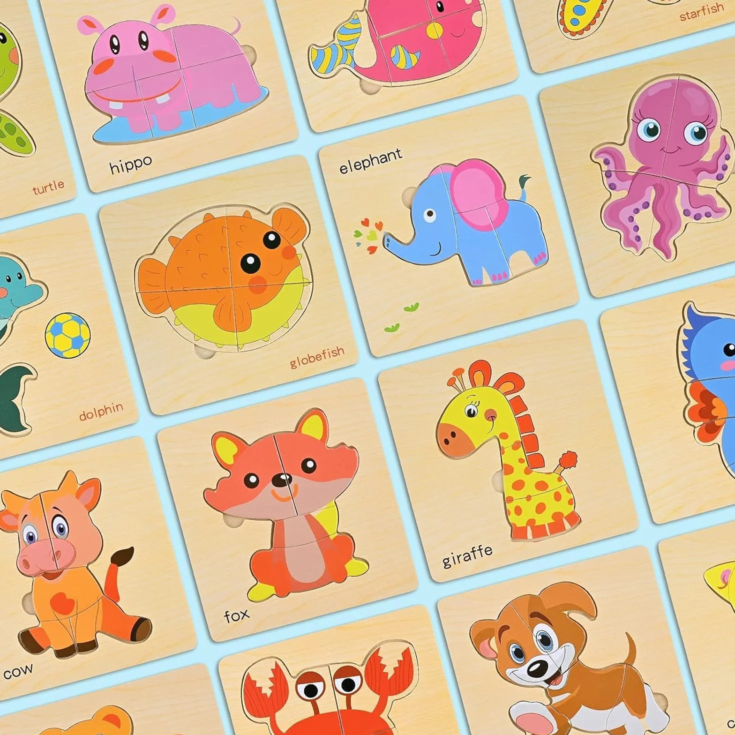 GOLDGE 16 Pezzi Giocattoli Bambini Animali da Puzzle di Legno, Giochi Bambina 1 Anno 2 3 4 Anni Educativo Pattern Blocchi Regalo per Ragazzo Ragazza