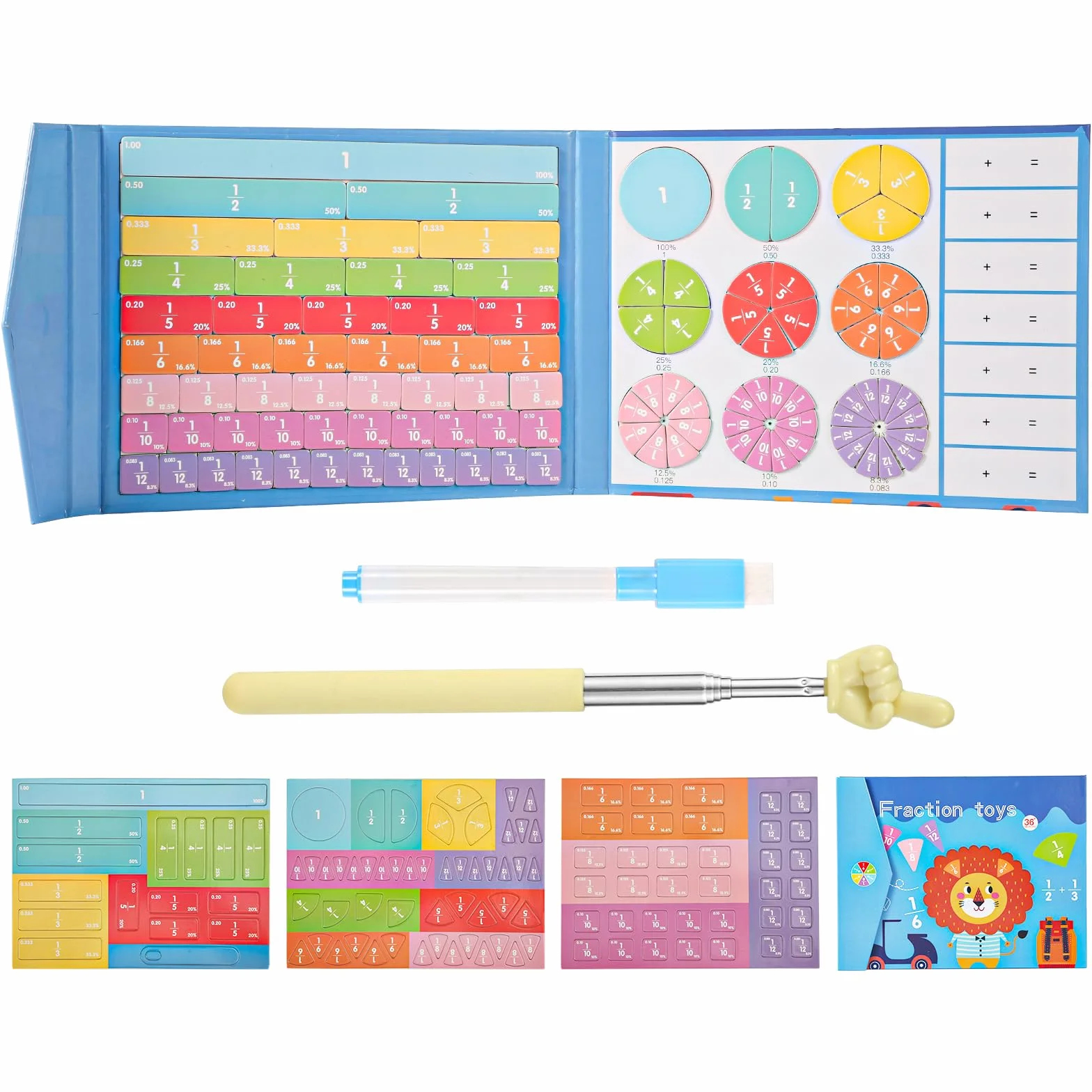 Puzzle Educativo sulle Frazioni Magnetiche, Manipolatori di Frazioni Strisce Piastrelle per Frazioni e Cerchi Magnetici con Percentuale Matematica Giochi Apprendimento per Scuola Elementare