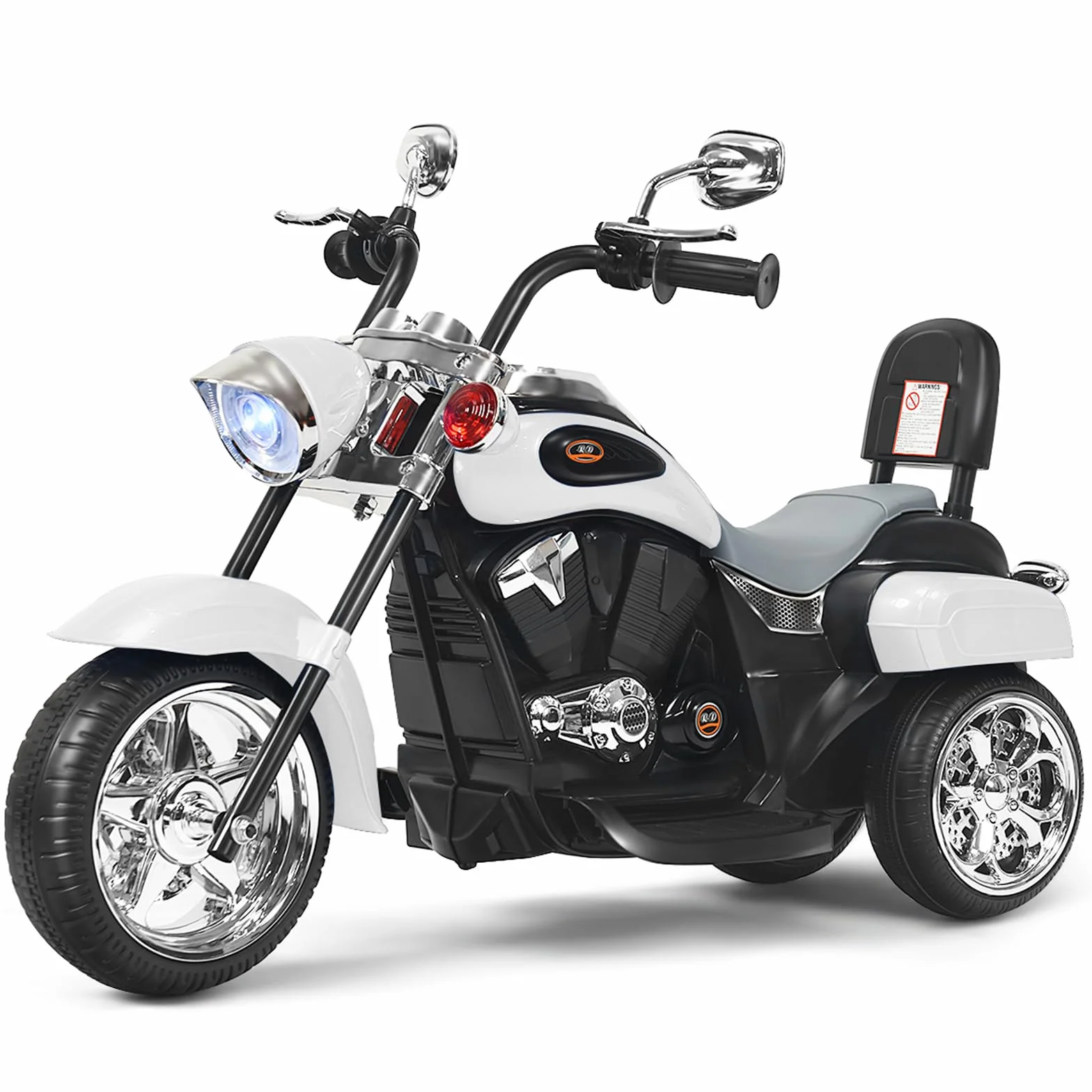 COSTWAY 6V Moto Elettrica per Bambini, Moto Cavalcabile con 3 Ruote e Luci, Avanti e Indietro, 2,5-3 km/h, Ideale per Bambini 3 Anni+, Carico 30kg (Bianco)