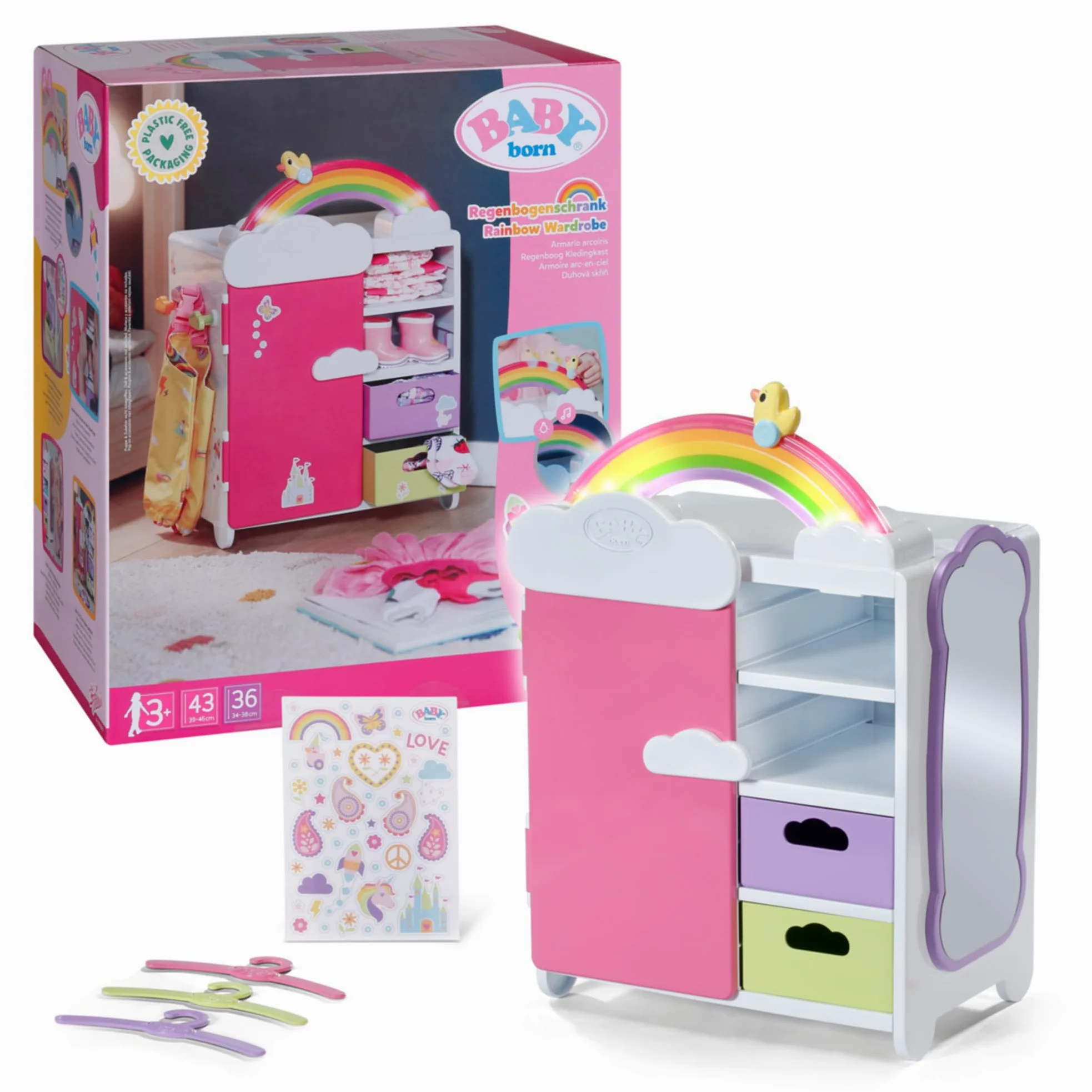 BABY born Armadio arcobaleno con luci e suoni | Luci e suoni, ripiani per scarpe, grucce e adesivi