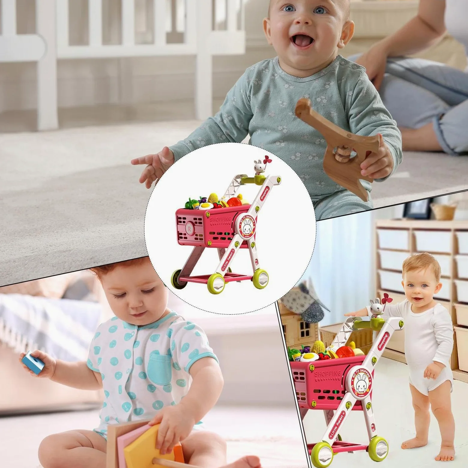 Carrello Spesa Bambini Cucina Finti Educativi Interattivi | Carrellino Giocattolo con Cibo Finto Cucina Finti Di Ruolo Carrellino Per Bambini E Bambine Prescolari Studenti Della Scuola