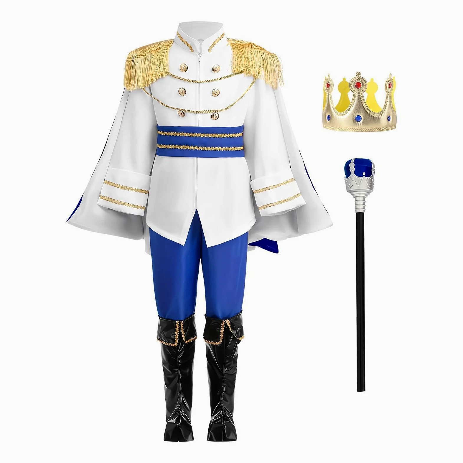 Costume da Re Costume Reale Medievale di Halloween con Mantello 7 Pezzi | Vestito per Bambini da Festa e Festival con Cappa per Vacanza Festa Celebrazione Carnevale Abbigliamento Quotidiano Palco