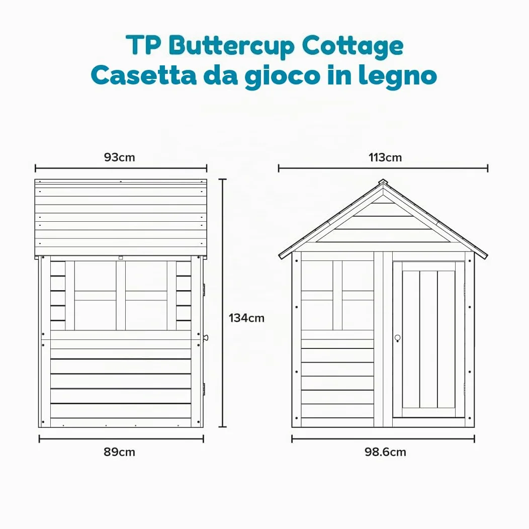 TP Buttercup Cottage Casetta in legno, certificato FSC, design personalizzabile, finestre in plexiglas, pavimento e veranda opzionali, divertimento all'aperto per bambini, dai 2 anni in su