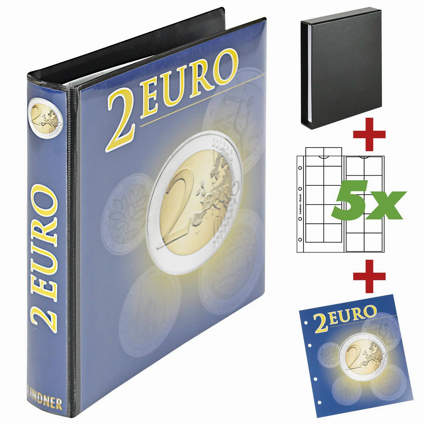 LINDNER Das Original Album per monete da 2 euro con 5 fogli per un totale di 100 monete, espandibile con fogli supplementari