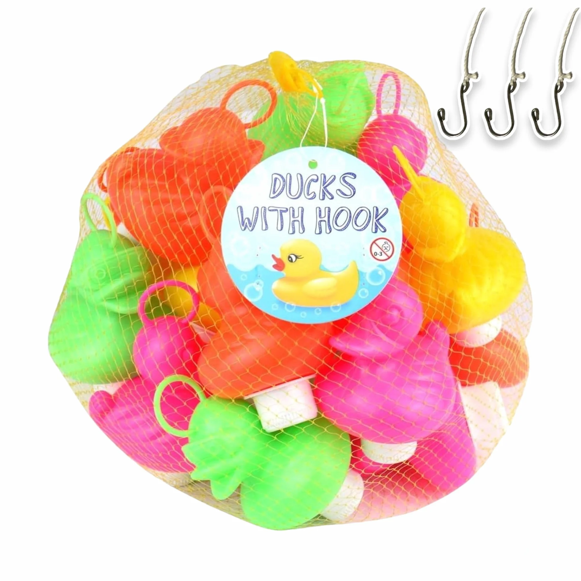 dozer Gioco di Pesca alle Anatre 20 Anatre di plastica Multicolori con Gancio e Peso Include 3 Ganci, Giocattolo da Bagno, Piscina Giocattolo, Pesca alle Anatre per Ragazzi e Ragazze (Edizione sp