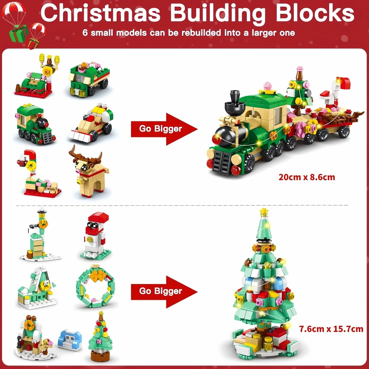 KAHEIGN Calendario Dell'avvento 2025, Conto alla Rovescia di Natale di 24 Giorni con 1123 Pezzi 6 in 1 Treno Babbo Natale Casa Albero Blocchi da Costruzione per Bambini Natales Regali Bomboniere