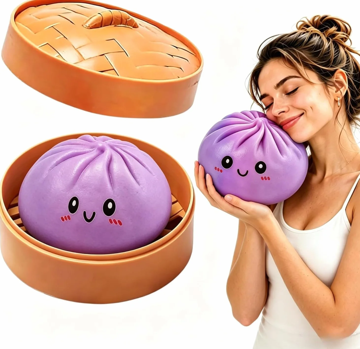 Dumpling Squishy Gigante, 25 CM Jumbo Extra Large Big Dumpling Palla Antistress con Scatola per Cottura a Vapore, Originale mistero carino morbido sensoriale per alleviare l'ansia (lilla, 15 CM)