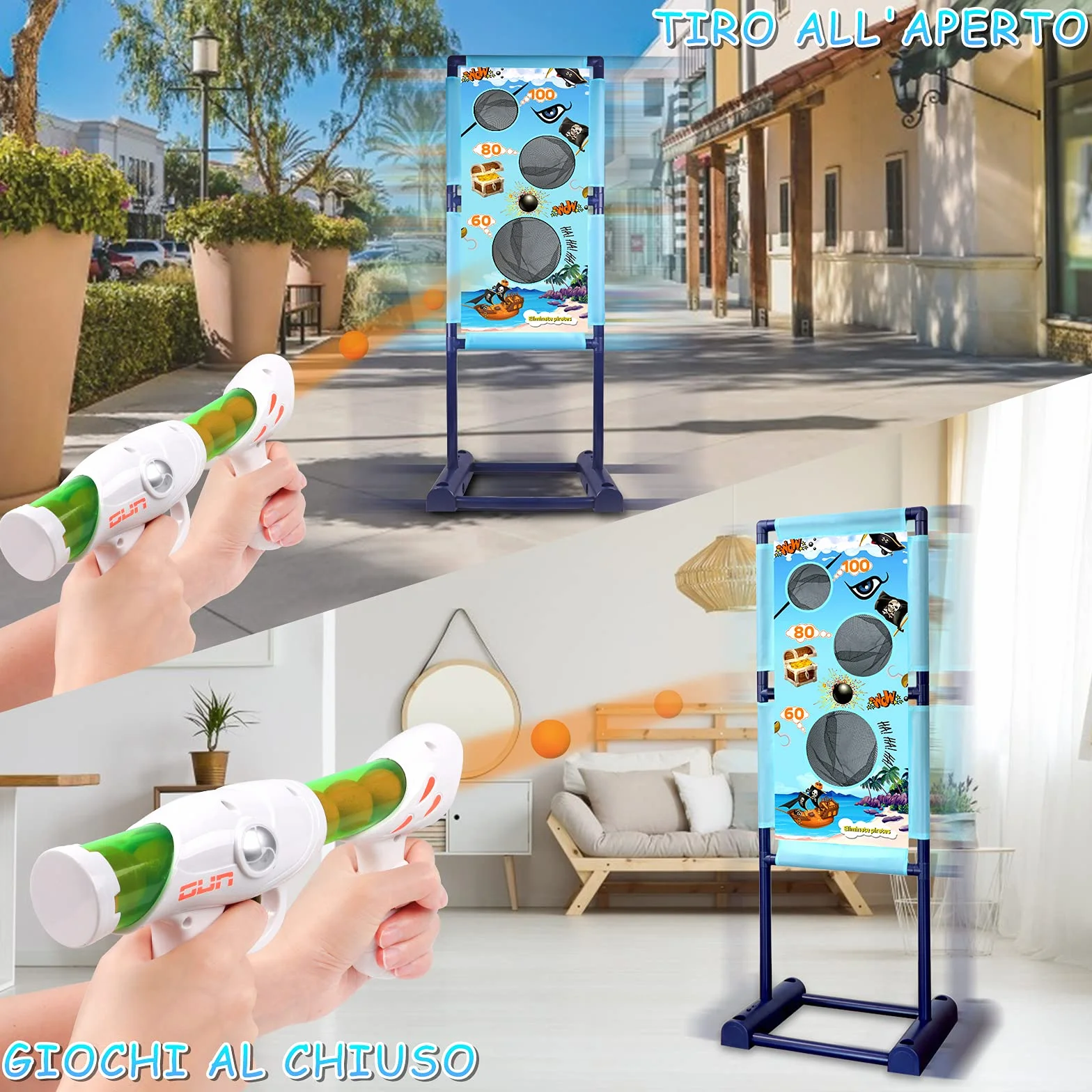 Giochi di Tiro al Bersaglio per Bambini 4-9 Anni 2 Pistole Giocattolo 18 Proiettili Schiuma
