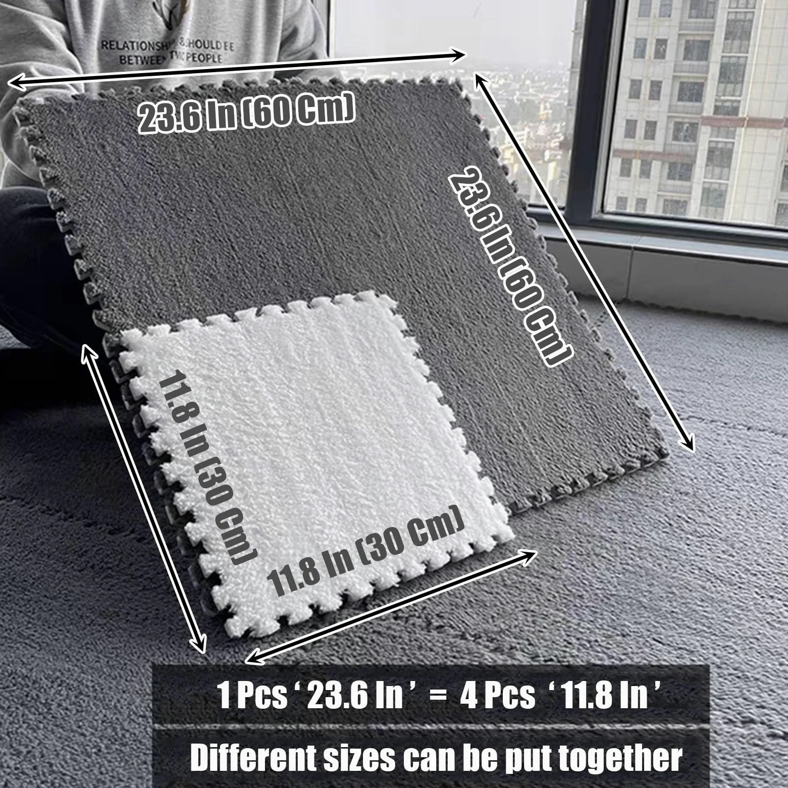 Tappetino da Gioco Puzzle in Peluche da 24 Pezzi, Piastrelle per Pavimenti ad Incastro, Piastrelle per Tappeti in Schiuma, Facile da Pulire, per Soggiorno