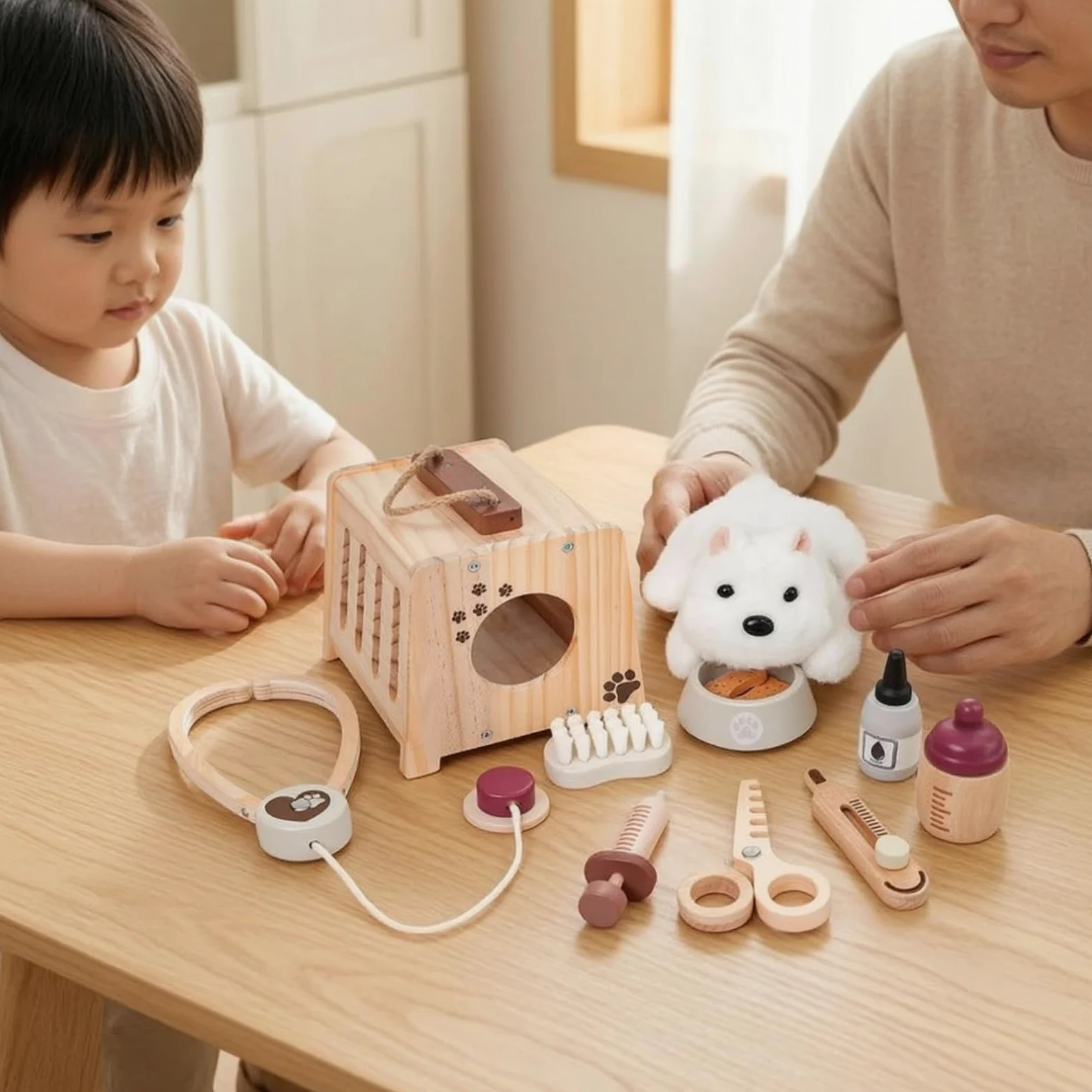 kowaku Valigetta da Veterinario con Peluche Educativo Set Veterinario Giocattolo Completo Valigetta con Borsa da Trasporto per Bambini
