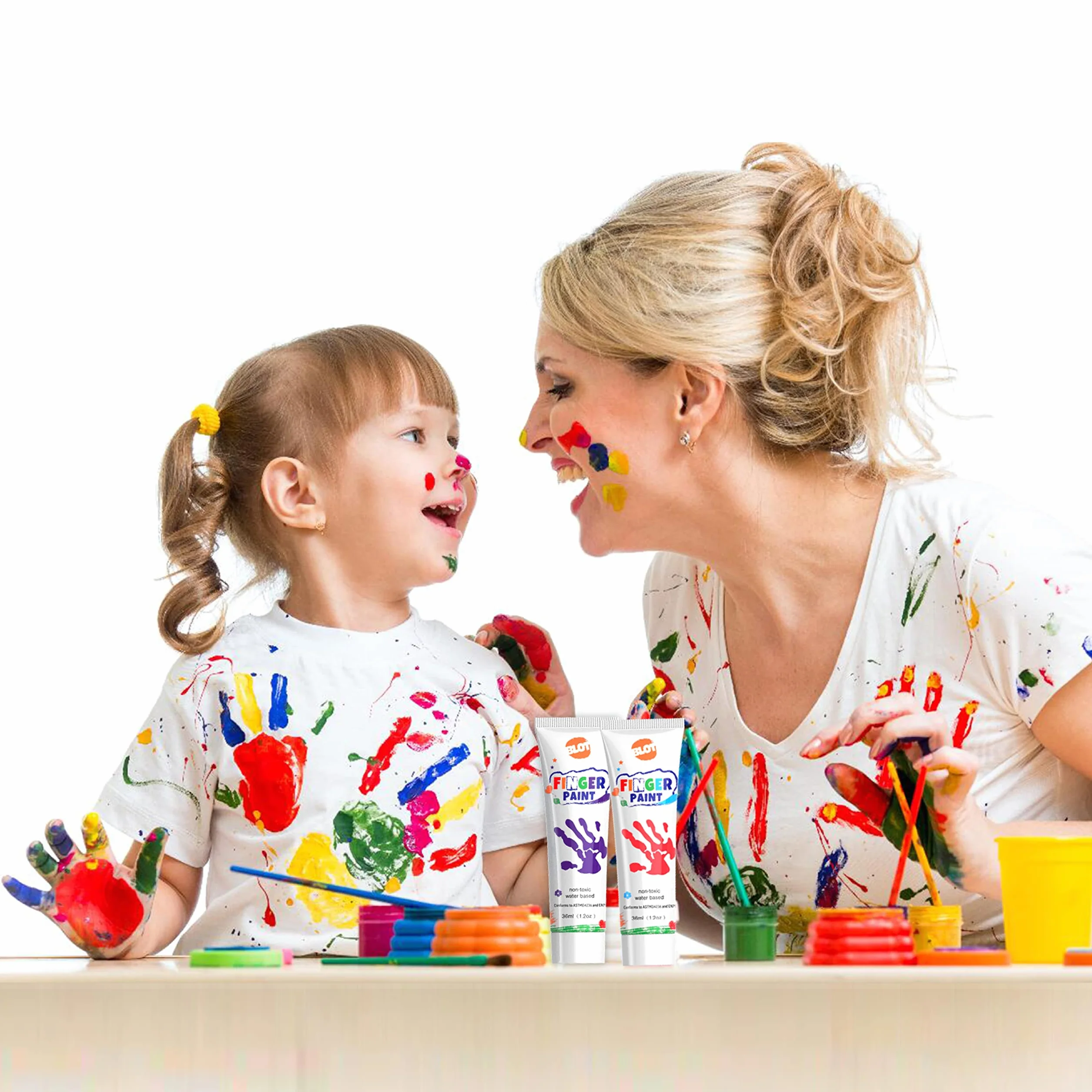 BLOT Colori a Dita per Bambini Lavabili Pitture Dita Bambini Non Tossico con Spugna Pennelli Tavolozza per Dipingere Apprendimento Precoce Disegno Regalo