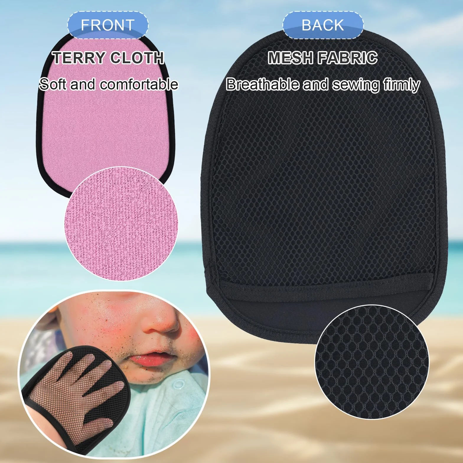 2pz Guanto per Sabbia, Guanto per Rimuovere la Sabbia Togli Mare Traspirante Sand Wipe off Mitt Pulisce la Pelle dei Bambini per Beach Volley Attività Acquatiche Ricreazione Sull'Oceano