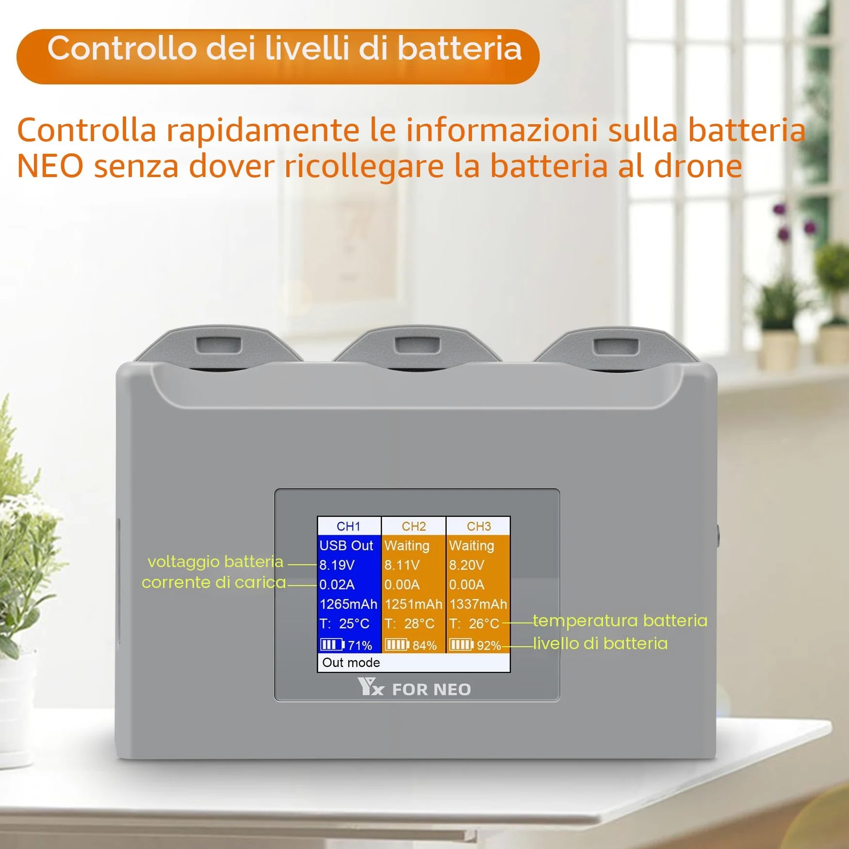 Caricabatteria LCD multifunzione con carica di archiviazione per drone DJI Neo, hub di ricarica bidirezionale, ricarica rapida 3 batterie accessori