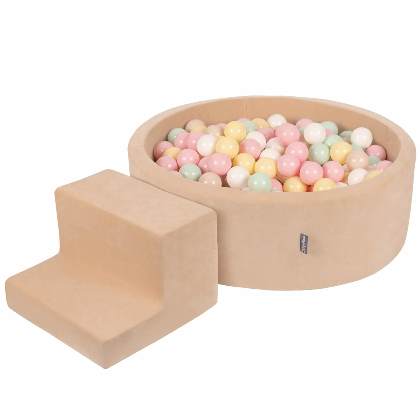 KiddyMoon Area di Gioco in Schiuma con Tondo Piscina di Palline per Bambini Piscina (200 Palline) + Gradini, Beige Sabbia: Beige Pastello/Giallo Pastello/Bianco/Menta/Rosa Chiaro