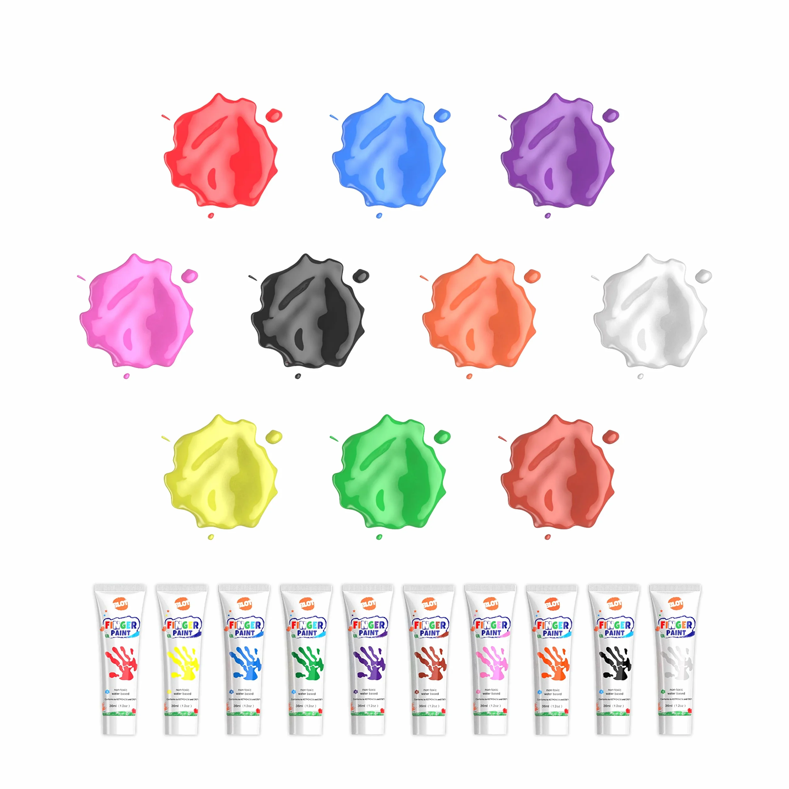 BLOT Colori a Dita Lavabile 10 Colori 36ml Set di Pittura per Bambini Atossico Pittura a Dita per Bambini Neonati Dipingere Arti e Mestieri
