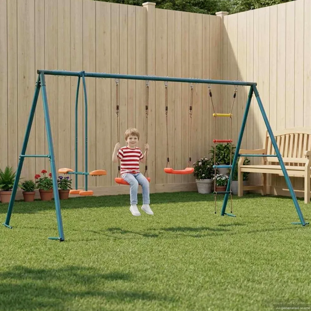Set di altalena per esterni, multicolore, 330 x 185 x 185 cm, in acciaio PE, parco giochi per bambini dai 3 anni in su, resistente alle intemperie, struttura stabile, sedile regolabile, per